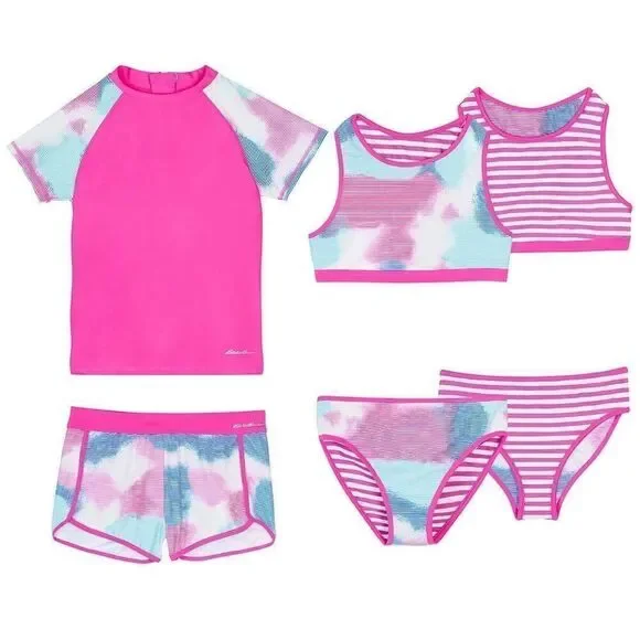 NEW! NWT EDDIE BAUER Youth Girls 4 Piece Reversible Swim Set in Pink Multi - Picture 8 of 8